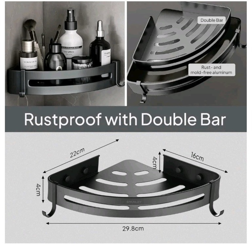 Corner Shower Caddy, SUS304 Stainless Steel Bathroom Organizer with Double Ba... - Picture 5 of 6